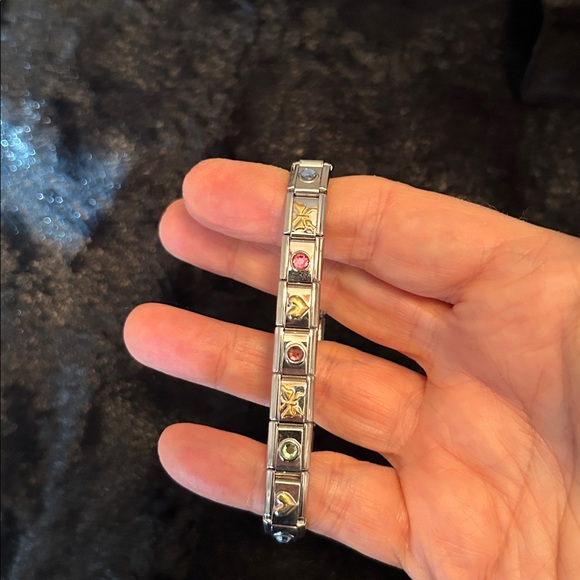 Silver and Gold Women's Bracelet with Pink and Blue Accents - Picture 4 of 4